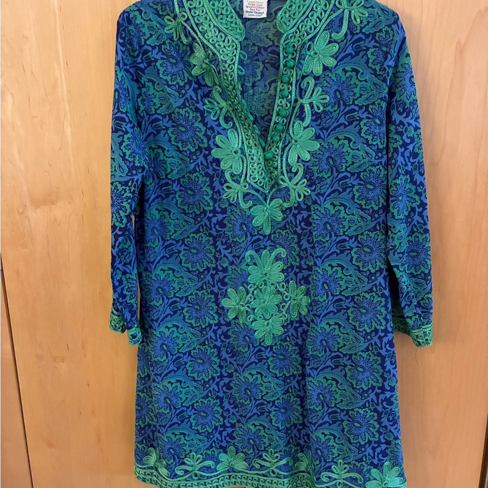 Gretchen Scott Designs Blue and Green Floral Tunic